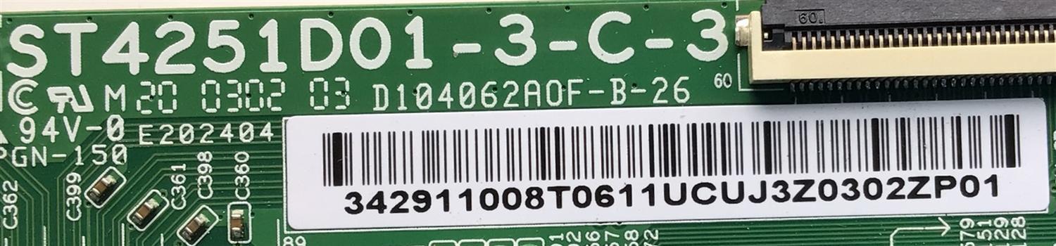 KIT DE TARJETAS PARA TV TCL / MAIN 08-CS43CUN-OC403AA / 40-MS22F1-MAC2HG / 08-MS22F02-MA200AA / FUENTE 08-L14XWA2-PW210AA / 40-L14XW2-PWC1CG / T-CON 342911008T / ST4251D01-3-C-3 / PANEL LVU430NEBL CD9W00 / DISPLAY ST4251D01-6 VER.2.1 / MODELO 43S525 - Imagen 6